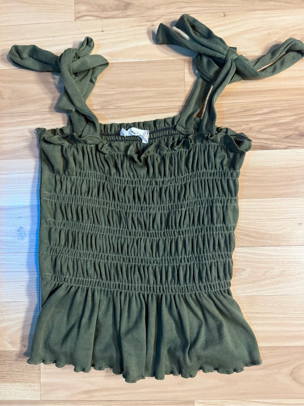 Altar'd State Olive Smocked Tie-Strap Peplum Tank